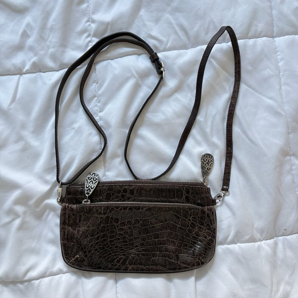 Vintage 90s‎ Y2K Brighton Brown Leather Reptile Print Shoulder Bag Hearts